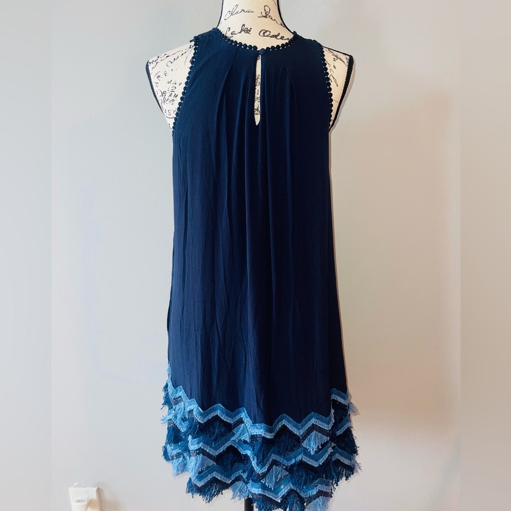 Maeve by Anthropologie Navy Fringe Hem Dress β Size 6 - Picture 4 of 8